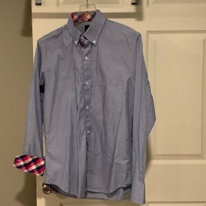 Tailorbyrd Light Blue Casual Button-Down Shirt with Plaid Accents
